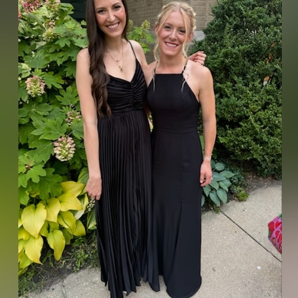 Floor length chiffon lace back black dress - Picture 4 of 5